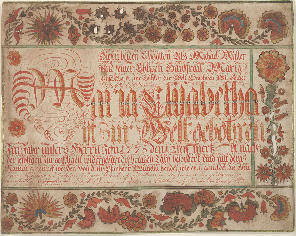 Birth and Baptismal Certificate (Geburts und Taufschein) for Maria Elisabetha Müller