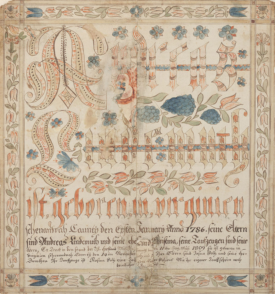 Birth and Marriage Certificate (Geburts und Trauschein) for Andreas Lindemuth