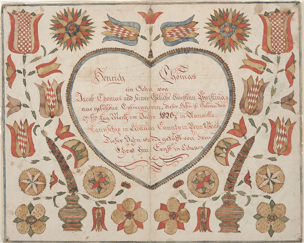 Birth and Baptismal Certificate (Geburts und Taufschein) for Henrich Thomas