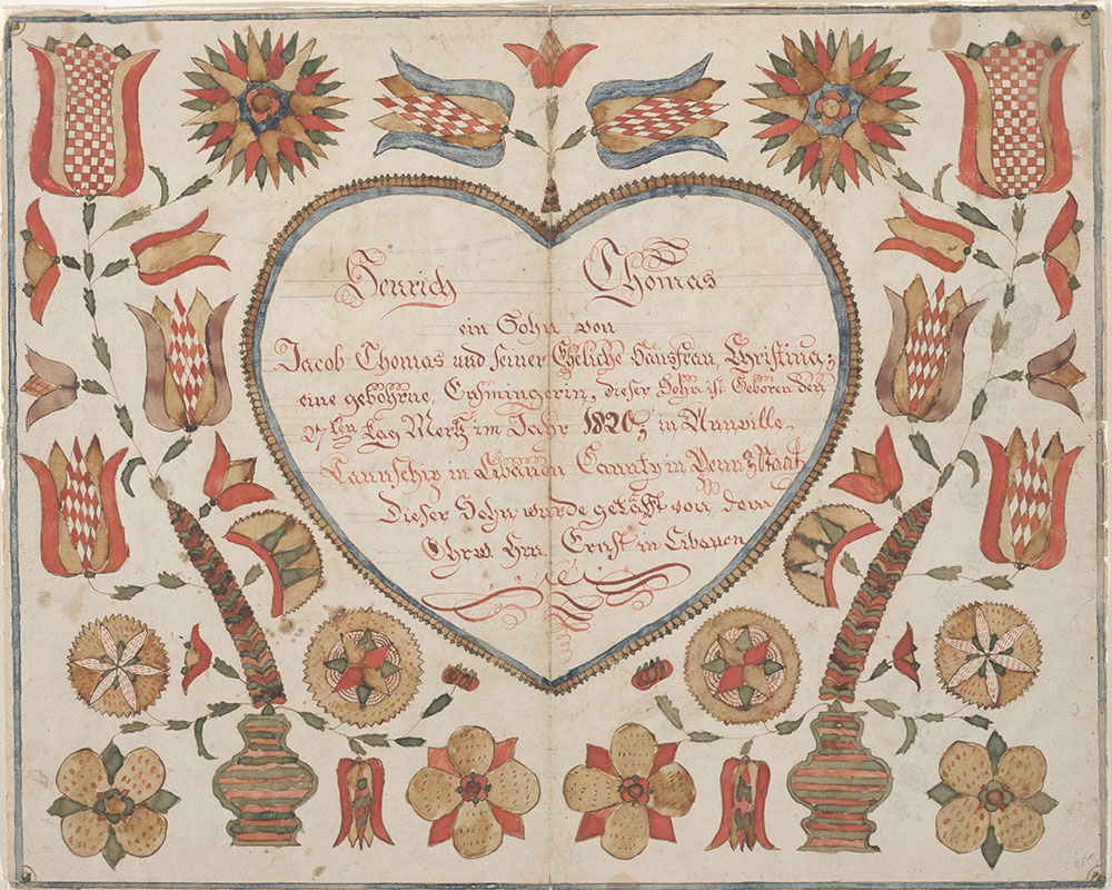 Birth and Baptismal Certificate (Geburts und Taufschein) for Henrich ...