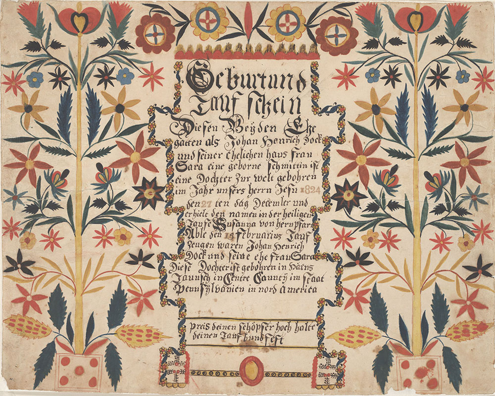 Birth and Baptismal Certificate (Geburts und Taufschein) for Susanna Dock