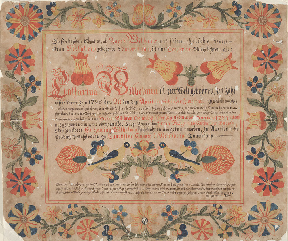 Birth and Baptismal Certificate (Geburts und Taufschein) for Catharina Wilhelmin