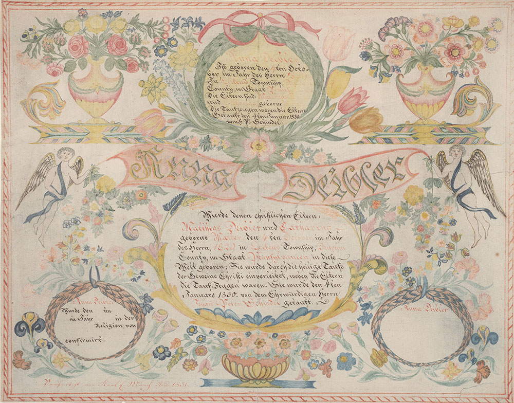 Birth and Baptismal Certificate (Geburts und Taufschein) for Anna Deibler