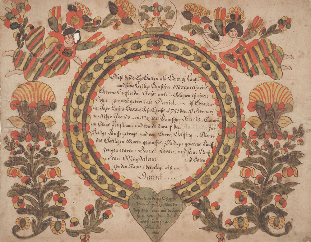 Birth and Baptismal Certificate (Geburts und Taufschein) for Daniel Lantz