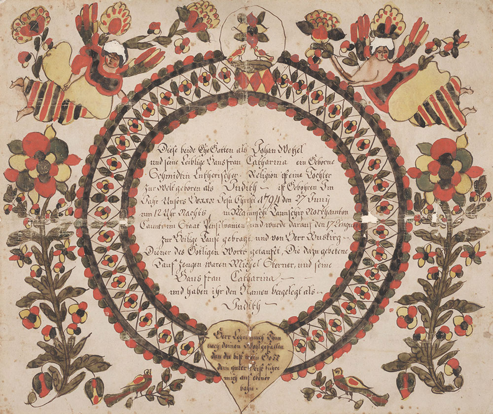 Birth and Baptismal Certificate (Geburts und Taufschein) for Judith Wetzel