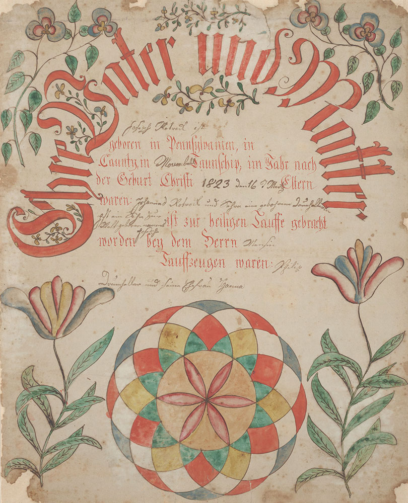 Birth and Baptismal Certificate (Geburts und Taufschein) for Joseph Rotrock