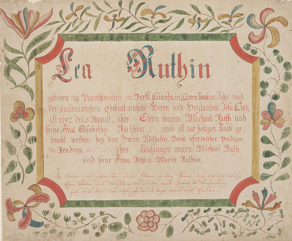 Birth and Baptismal Certificate (Geburts und Taufschein) for Lea Ruth