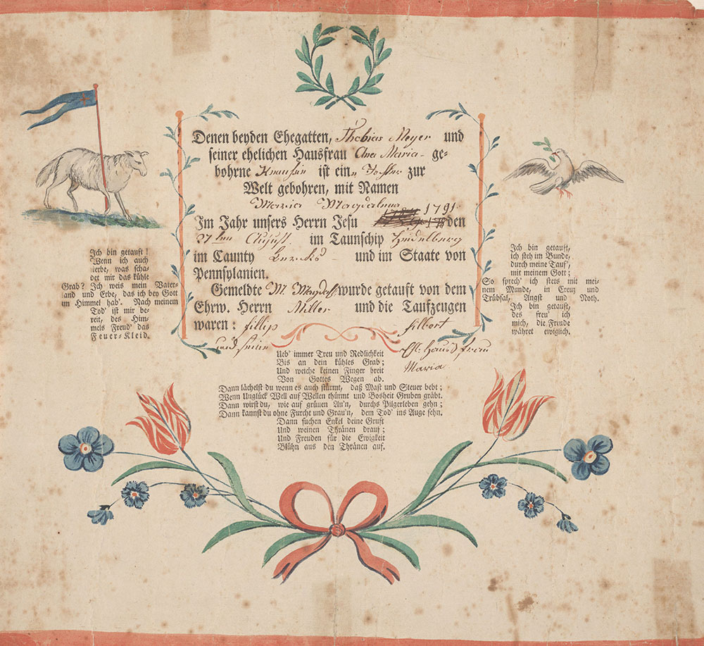 Birth and Baptismal Certificate (Geburts und Taufschein) for Maria Magdalena Meyer