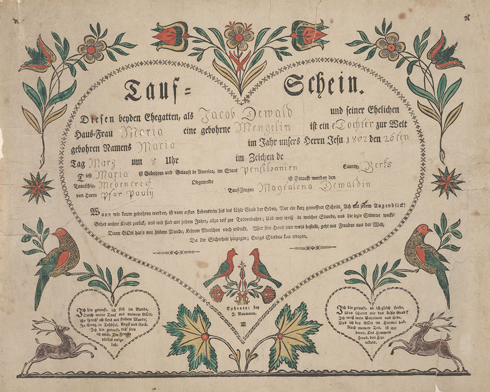 Birth and Baptismal Certificate (Geburts und Taufschein) for Maria Dewald