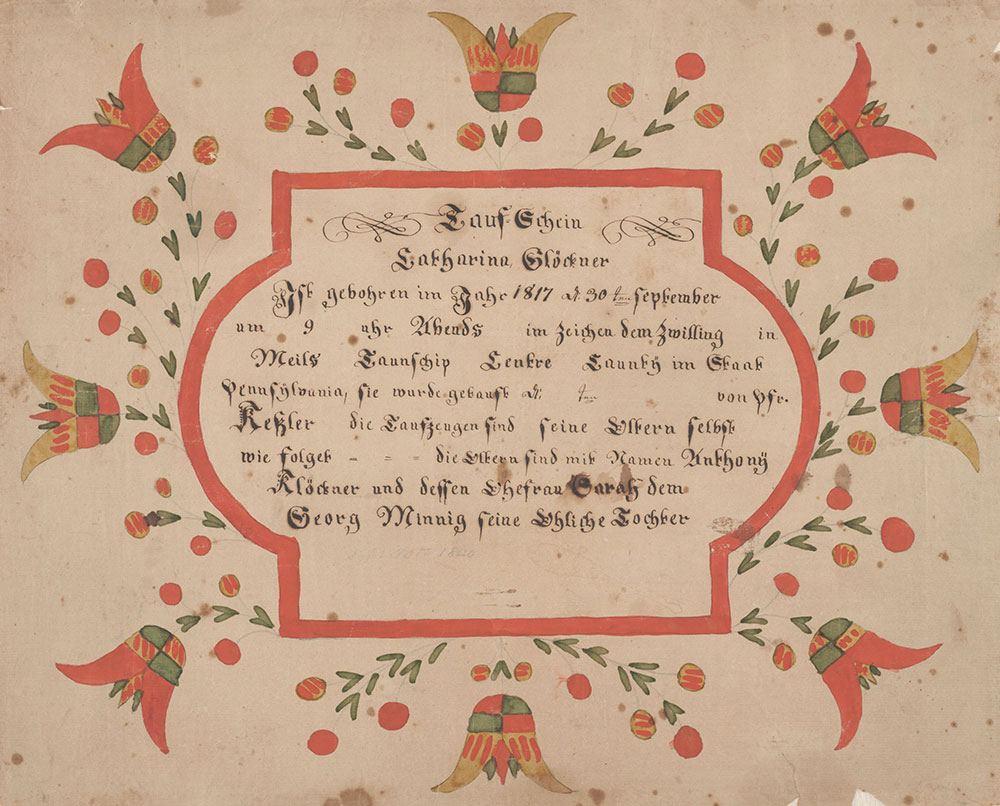 Birth and Baptismal Certificate (Geburts und Taufschein) for Katharina Glöckner