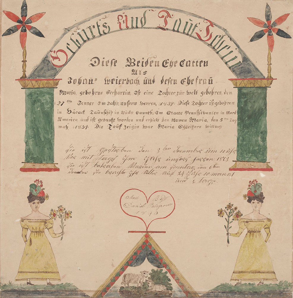 Birth and Baptismal Certificate (Geburts und Taufschein) for Maria Weierbach