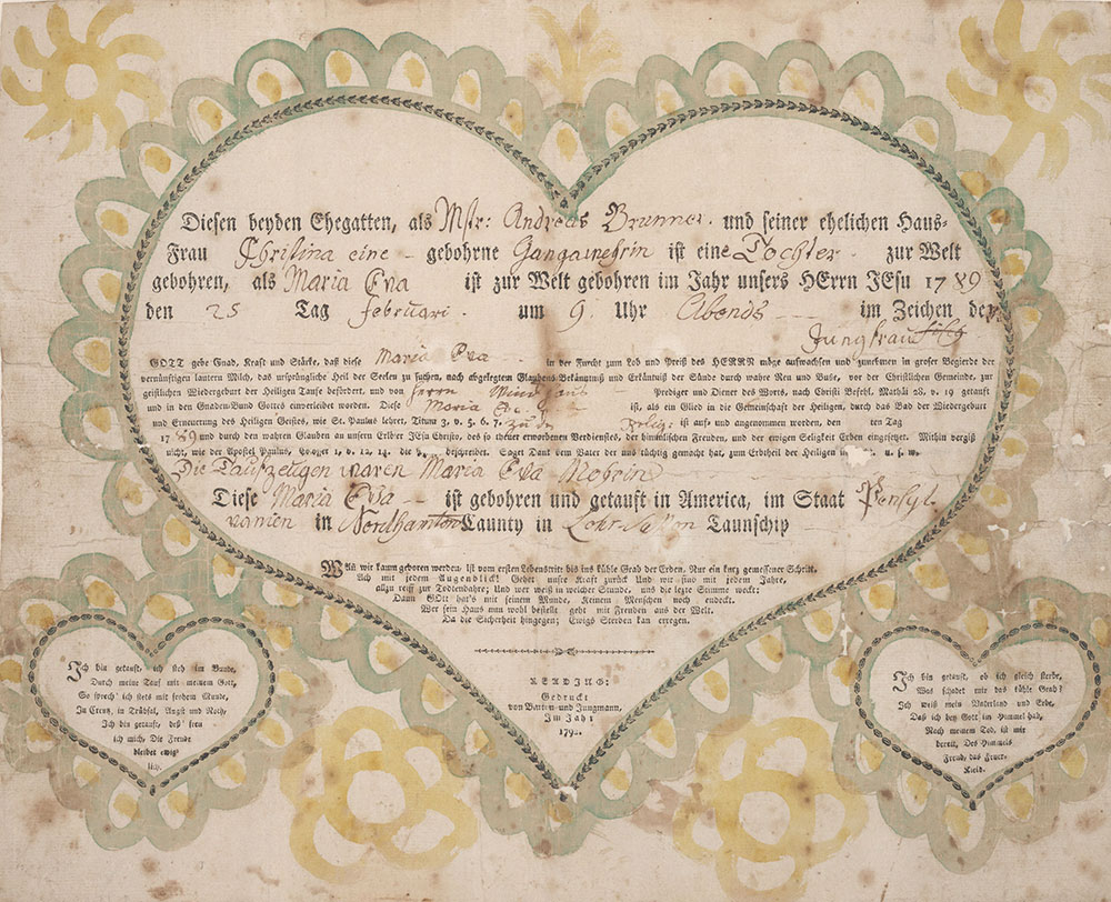 Birth and Baptismal Certificate (Geburts und Taufschein) for Maria Eva Brunner