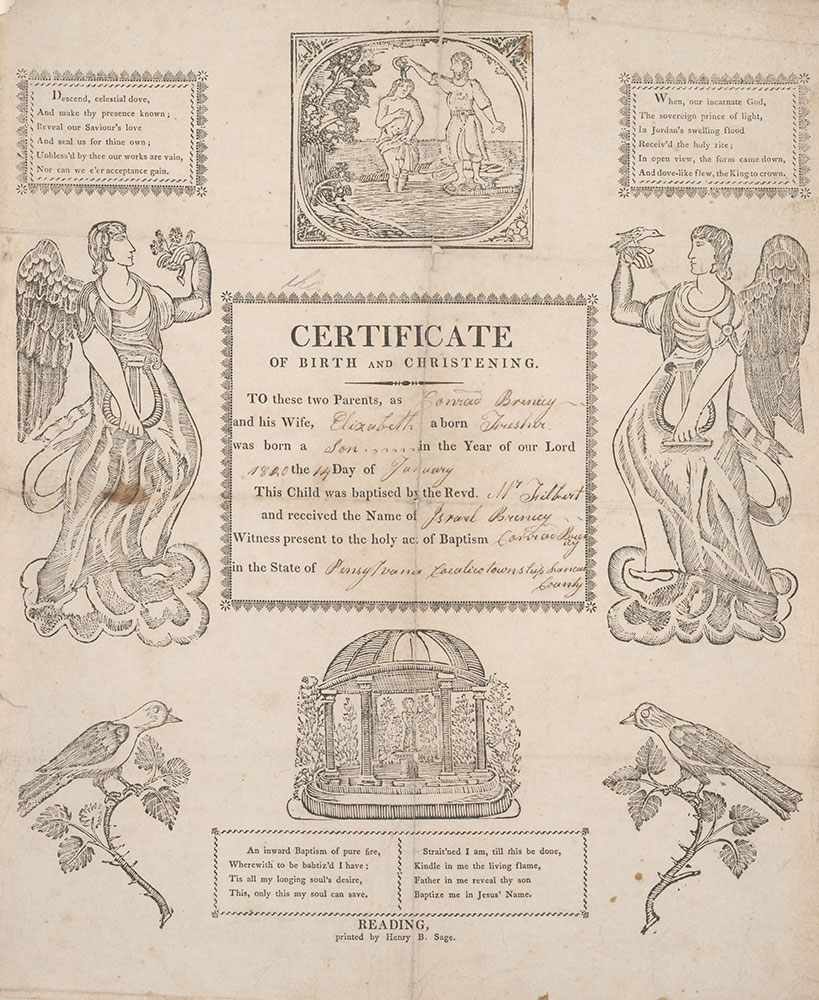 Birth and Baptismal Certificate (Geburts und Taufschein) for Israel Brenicy