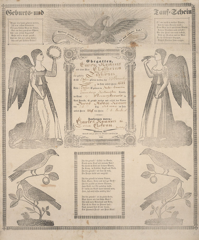 Birth and Baptismal Certificate (Geburts und Taufschein) for Jacob Adam Knauss