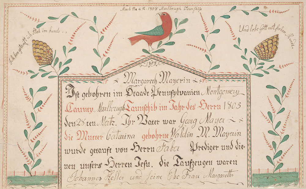 Birth and Baptismal Certificate (Geburts und Taufschein) for Margareth Mayer