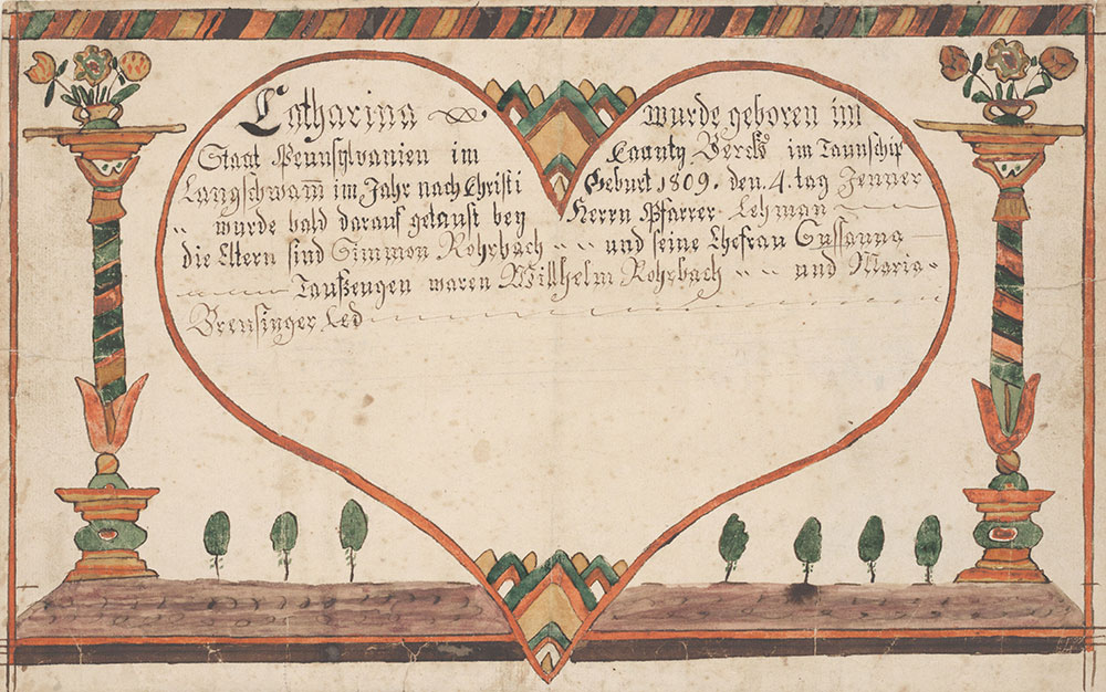 Birth and Baptismal Certificate (Geburts und Taufschein) for Catharina Rohrbach