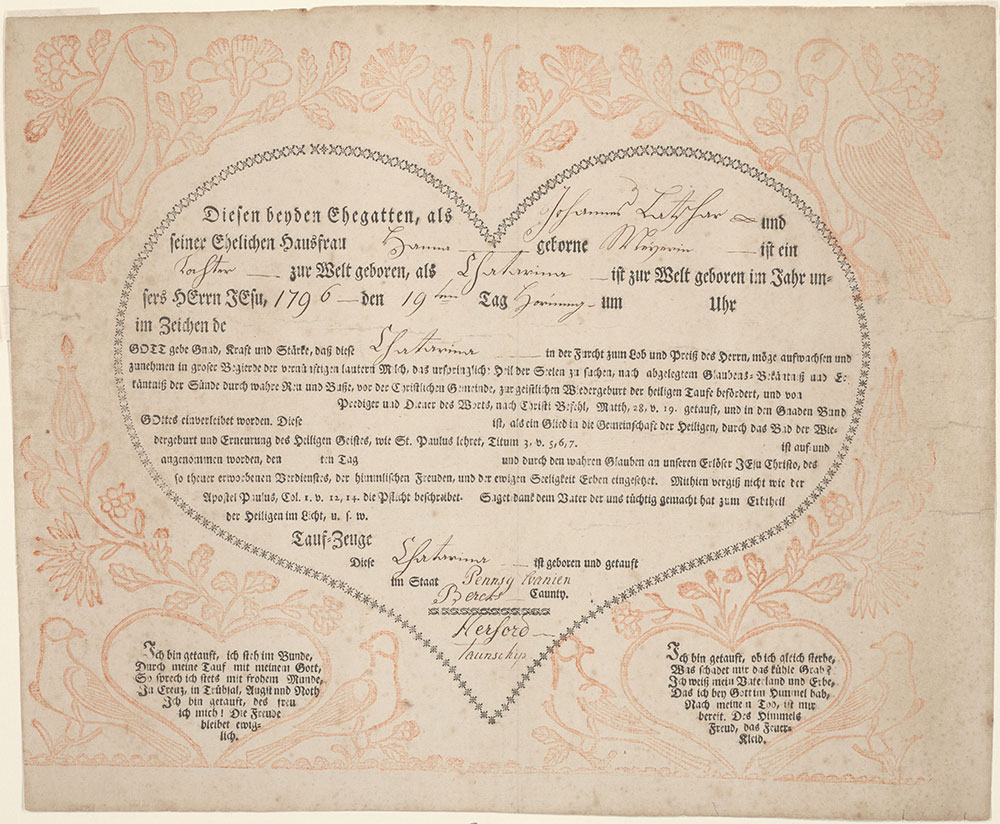 Birth and Baptismal Certificate (Geburts und Taufschein) for Chatarina Latschar