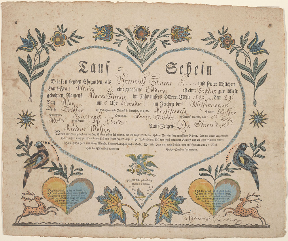 Birth and Baptismal Certificate (Geburts und Taufschein) for Maria Steiner