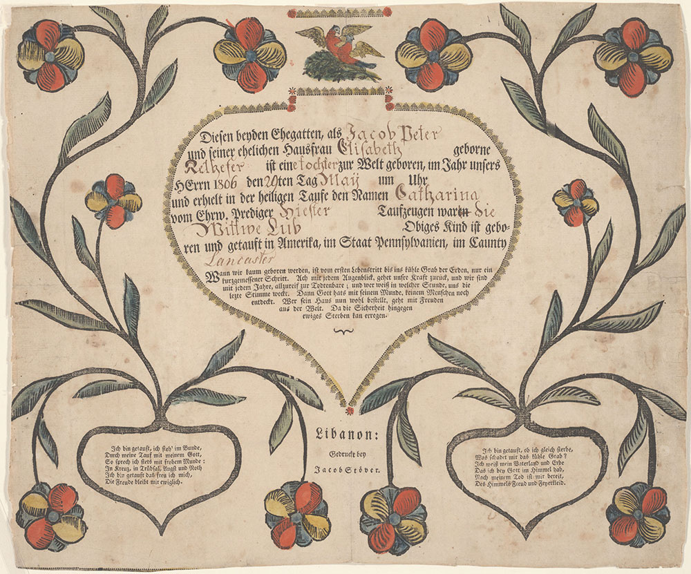Birth and Baptismal Certificate (Geburts und Taufschein) for Catharina Peter