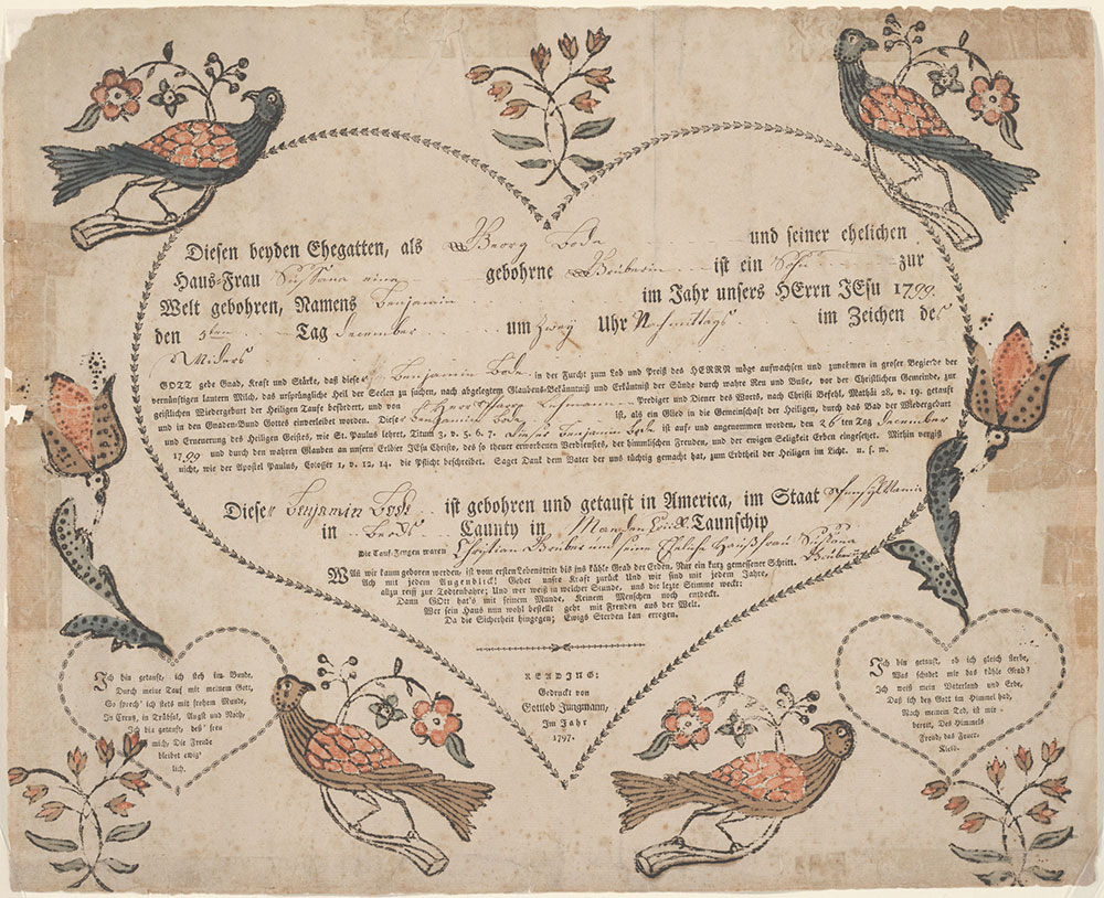 Birth and Baptismal Certificate (Geburts und Taufschein) for Benjamin Bode