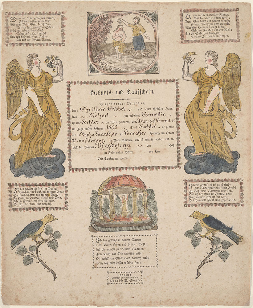 Birth and Baptismal Certificate (Geburts und Taufschein) for Magdalena Gibbel
