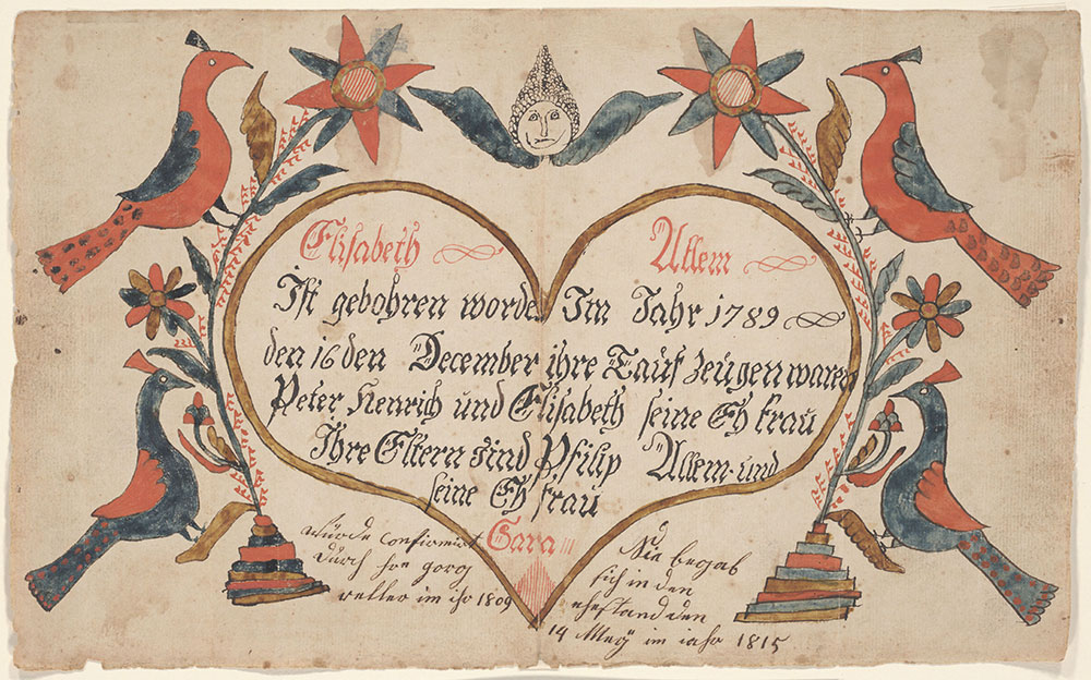 Birth and Baptismal Certificate (Geburts und Taufschein) for Elisabeth Allem