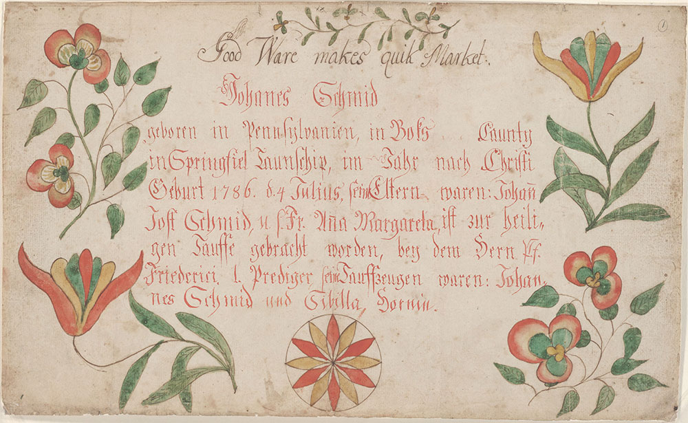Birth and Baptismal Certificate (Geburts und Taufschein) for Johannes Schmid