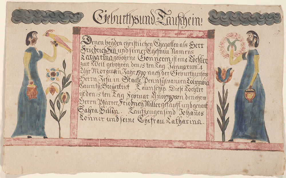 Birth and Baptismal Certificate (Geburts und Taufschein) for Sahra Hill