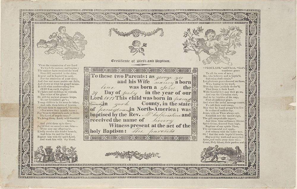 Birth and Baptismal Certificate (Geburts und Taufschein) for Henry Yeo