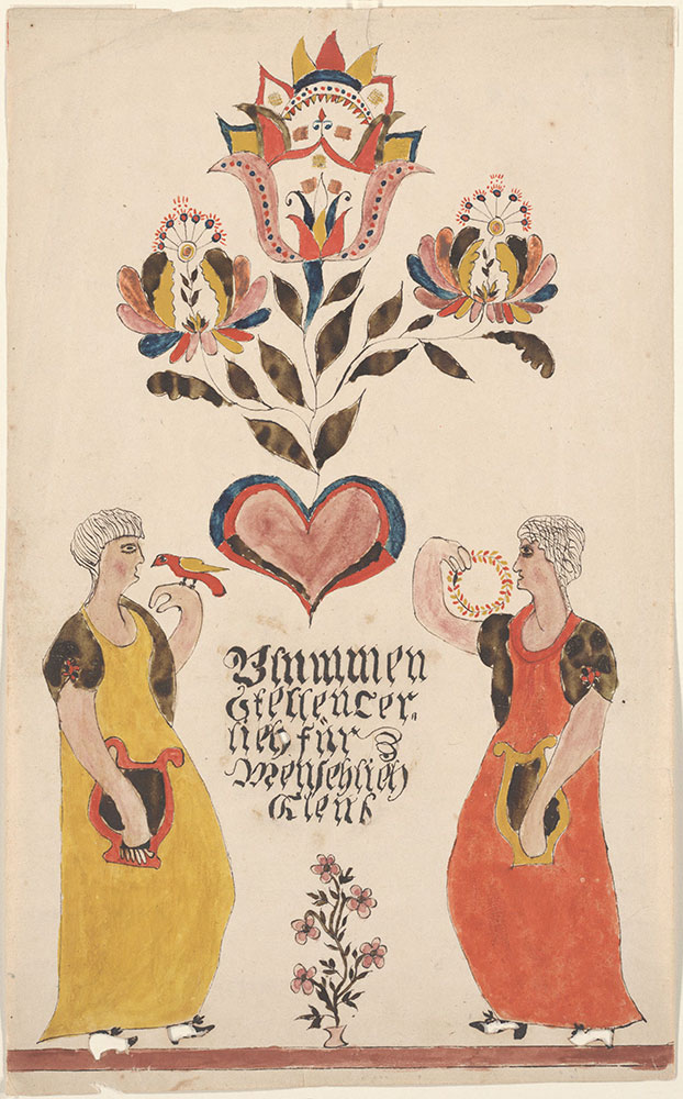 Drawing (Two Women with a Heart and Flowers)
