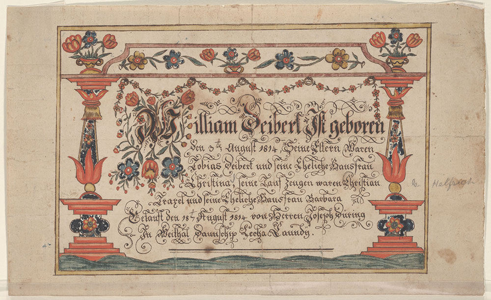 Birth and Baptismal Certificate (Geburts und Taufschein) for William Deibert