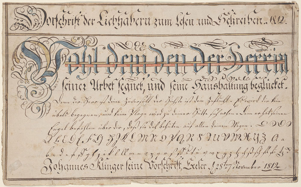 Writing Exercise (Vorschrift) of Johannes Klinger (Well for him whom the Lord [Wohl dem den der Herr])