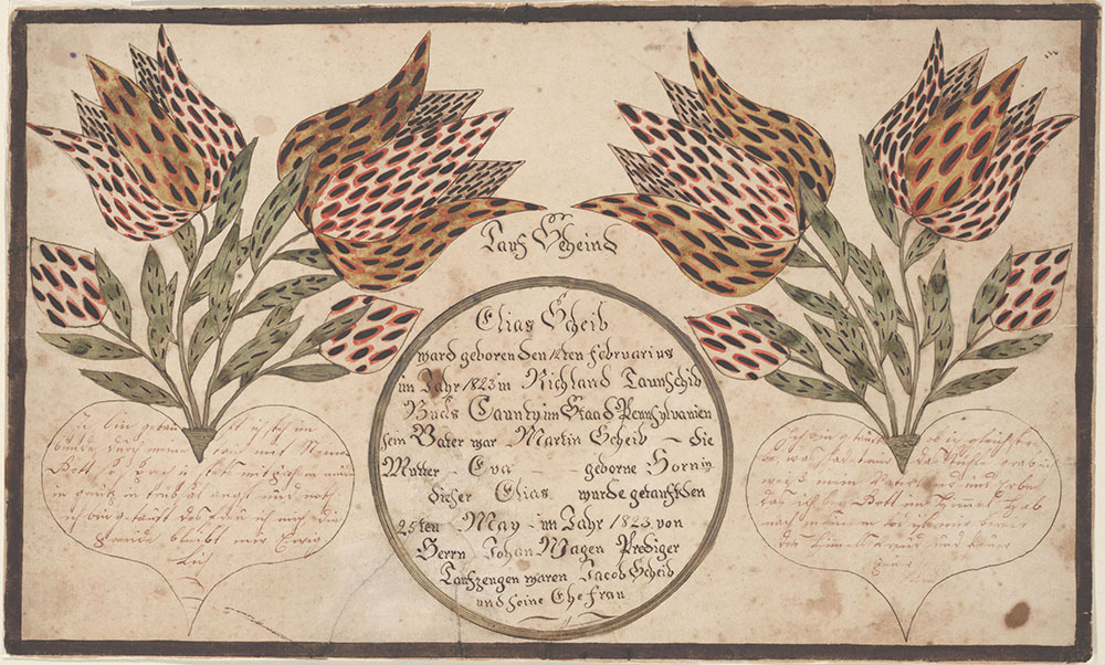 Birth and Baptismal Certificate (Geburts und Taufschein) for Elias Scheib