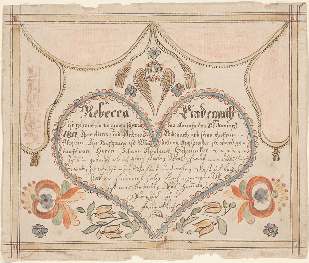 Birth and Baptismal Certificate (Geburts und Taufschein) for Rebecca Lindemuth