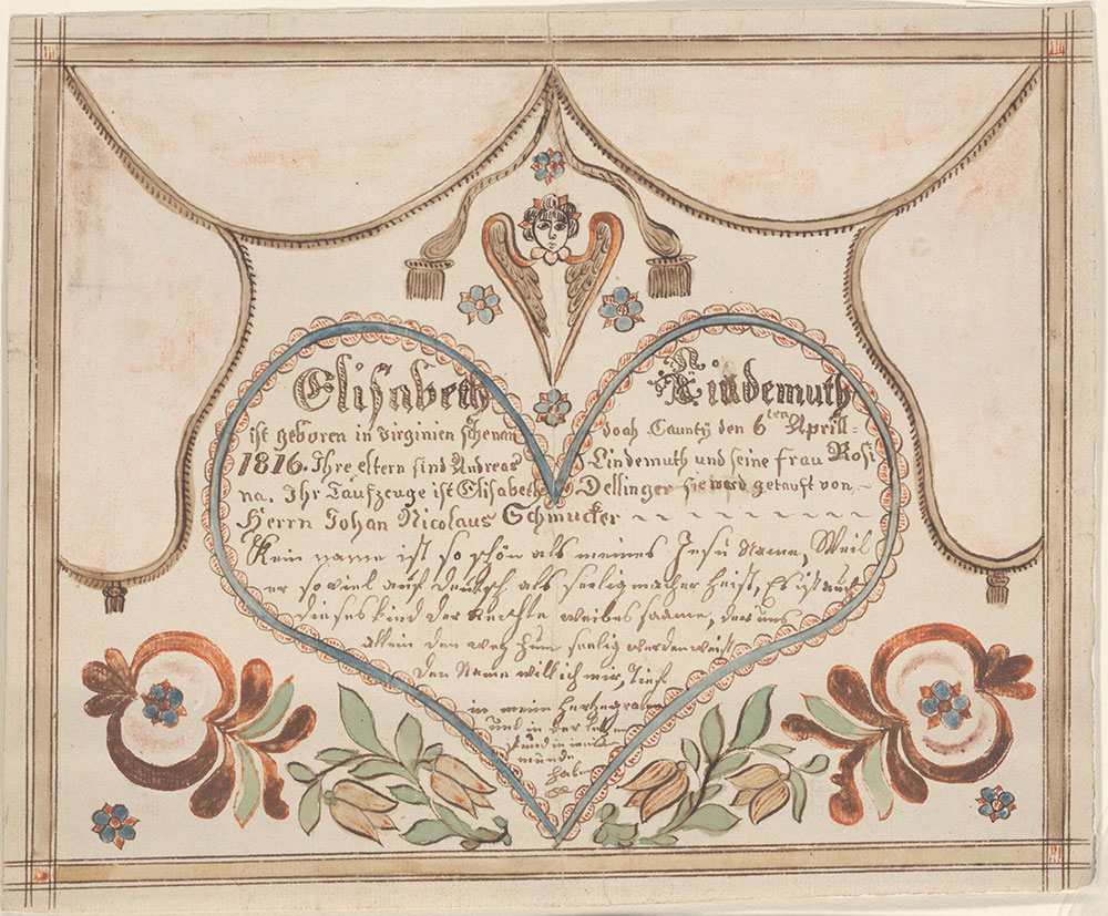 Birth and Baptismal Certificate (Geburts und Taufschein) for Elisabeth Lindemuth