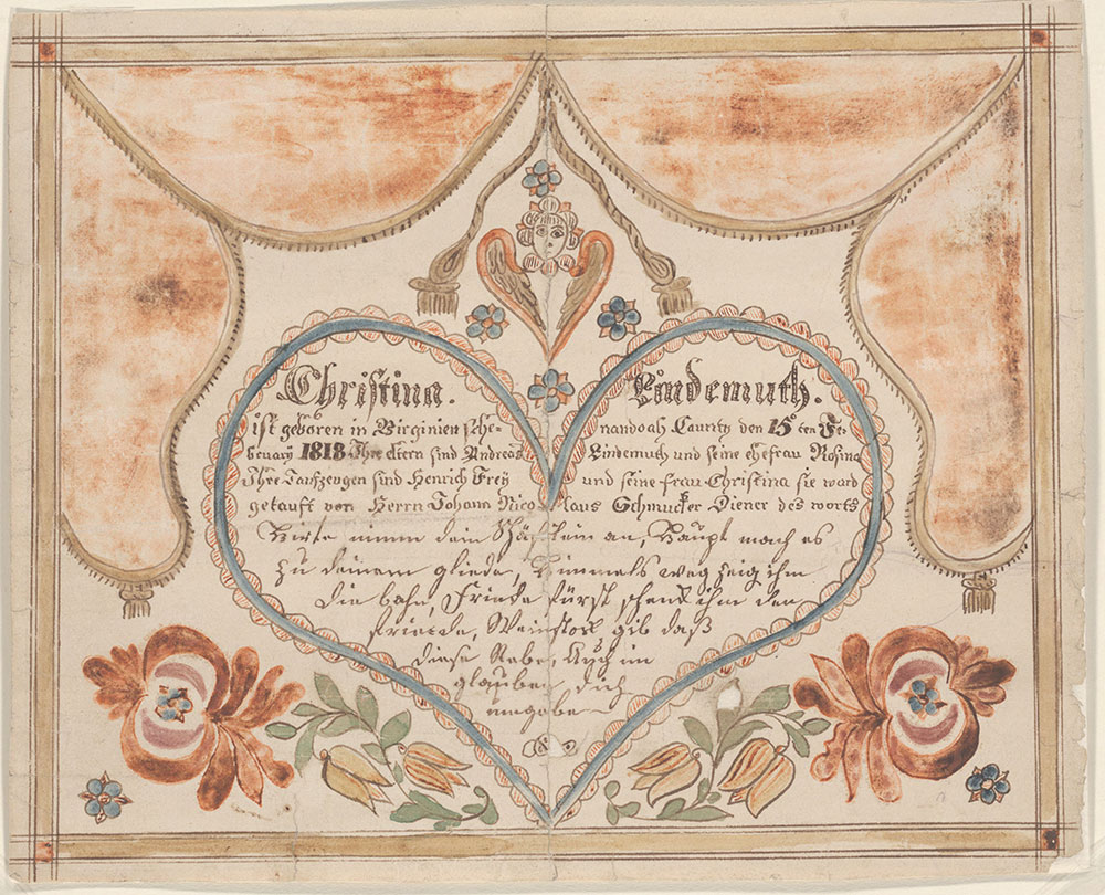 Birth and Baptismal Certificate (Geburts und Taufschein) for Christina Lindemuth