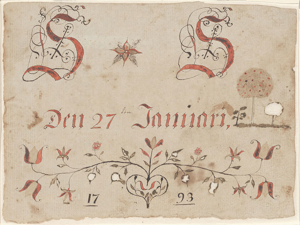 Drawing (Initials with Date and Flowers)