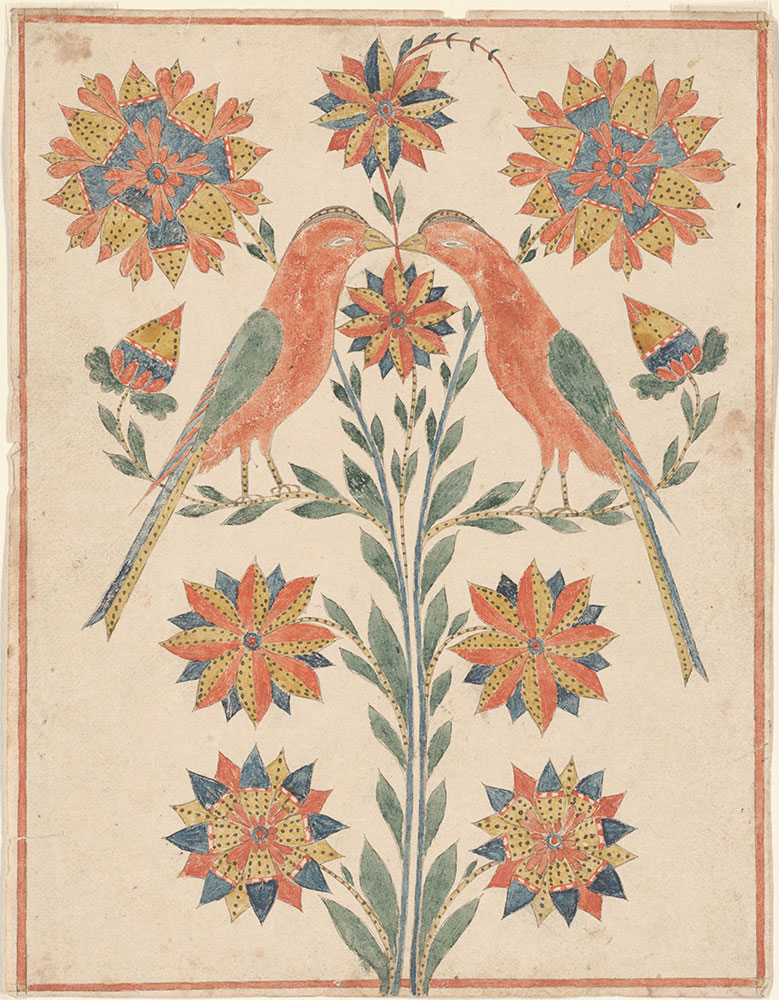 Drawing (Two Birds on Flowers)