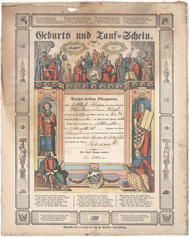 Birth and Baptismal Certificate (Geburts und Taufschein) for Rosine Rieger