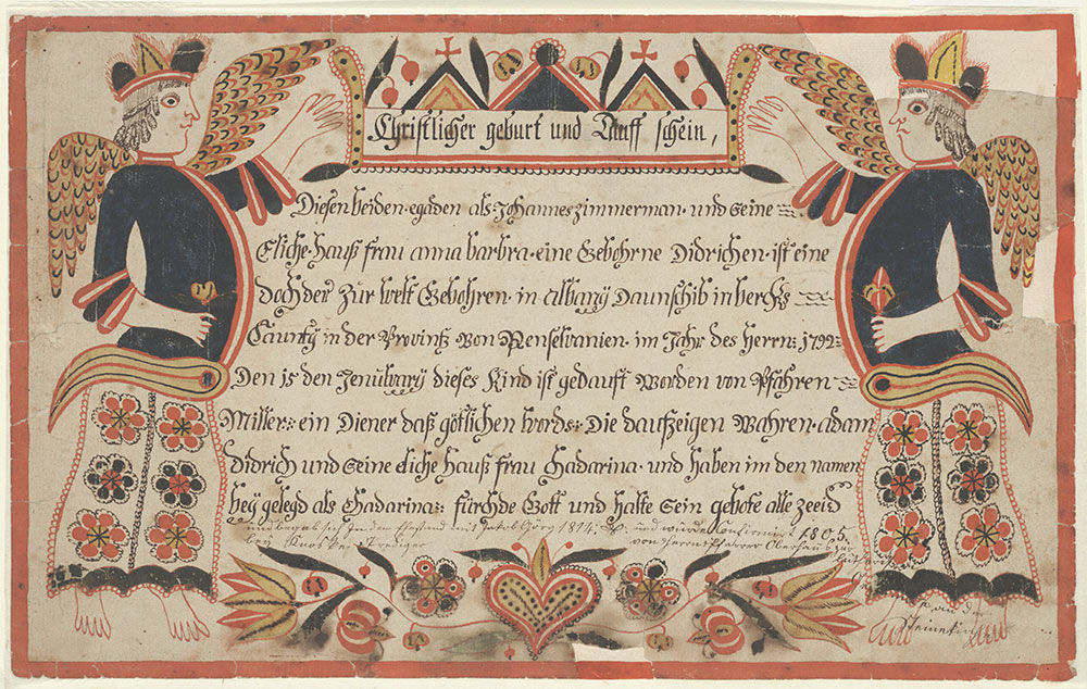 Birth and Baptismal Certificate (Geburts und Taufschein) for Chadarina Zimmerman