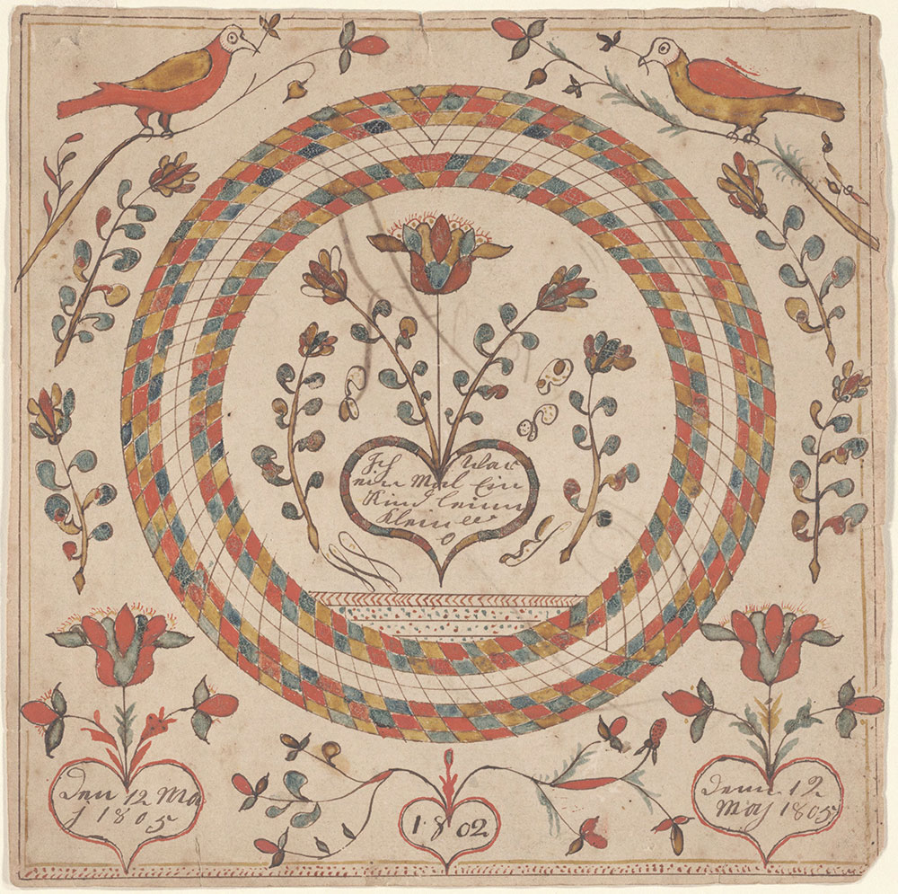 Drawing (Circle with a Heart, Flowers and Birds)