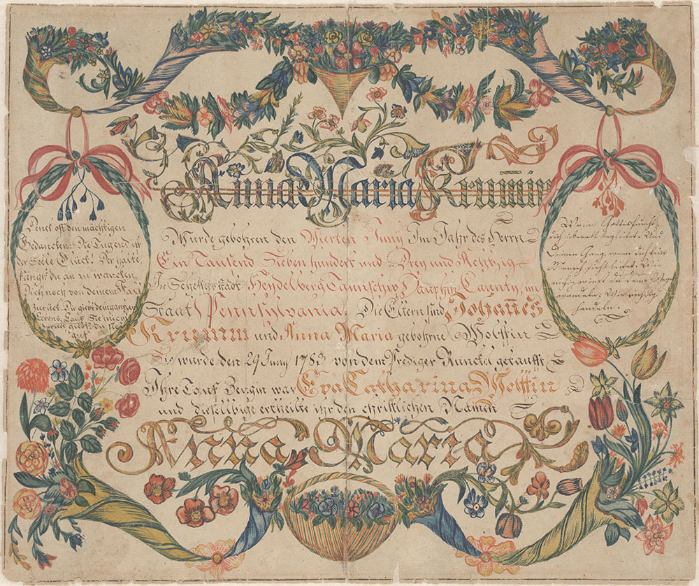 Birth and Baptismal Certificate (Geburts und Taufschein) for Anna Maria Krumm
