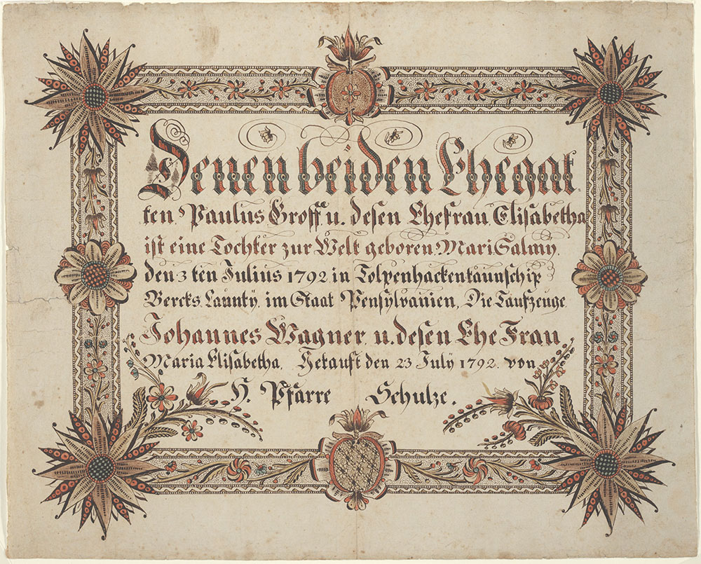 Birth and Baptismal Certificate (Geburts und Taufschein) for Mari Salmy Groff