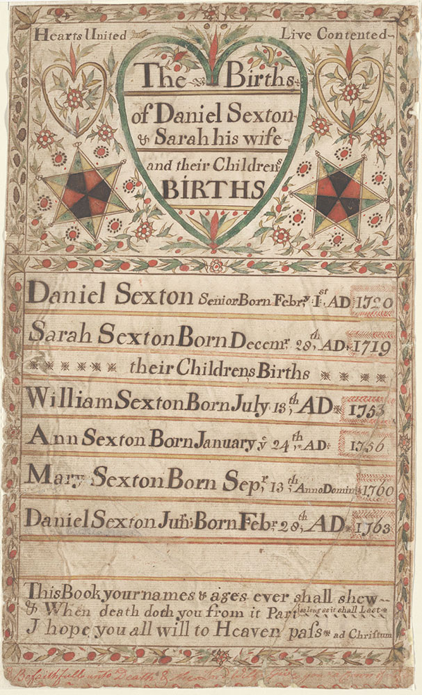 Family Record of Daniel and Sarah Sexton