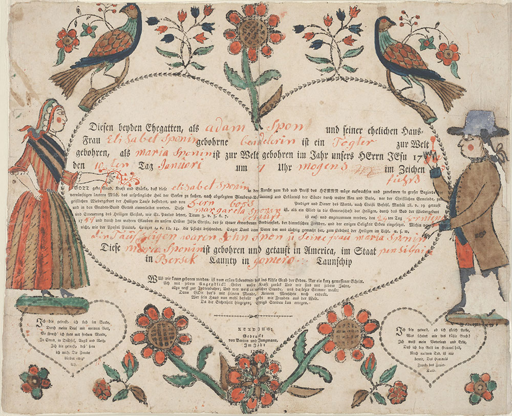 Birth and Baptismal Certificate (Geburts und Taufschein) for Maria Spon