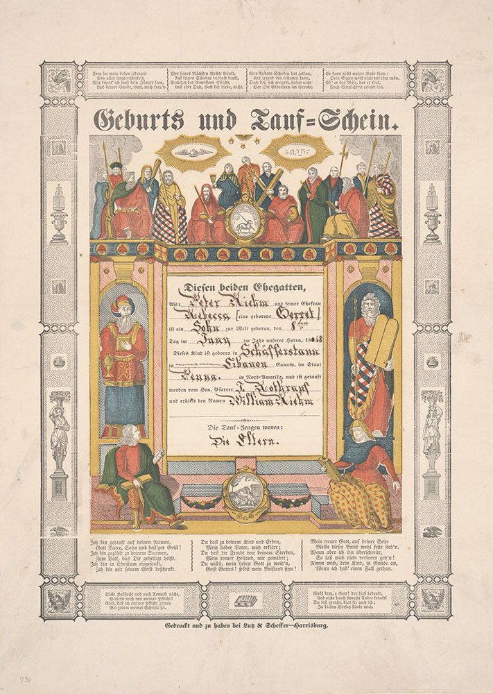 Birth and Baptismal Certificate (Geburts und Taufschein) for William Riehm