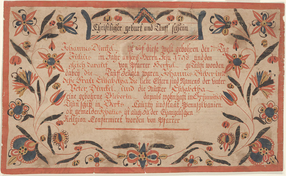 Birth and Baptismal Certificate (Geburts und Taufschein) for Johannes Dunkel