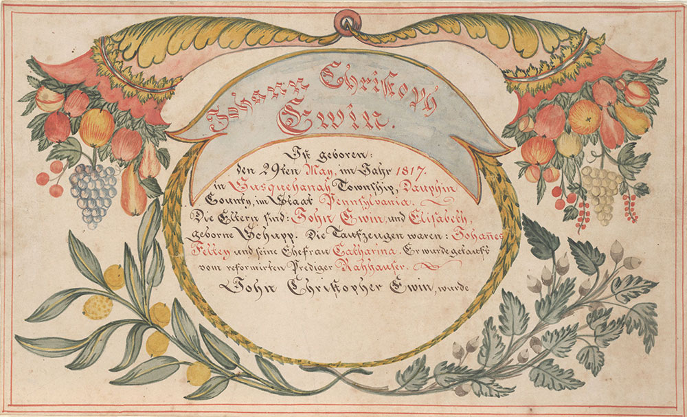 Birth and Baptismal Certificate (Geburts und Taufschein) for Johann Christoph Ewin