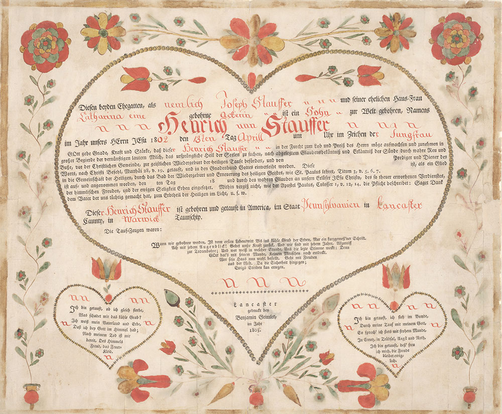 Birth and Baptismal Certificate (Geburts und Taufschein) for Henrich Stauffer