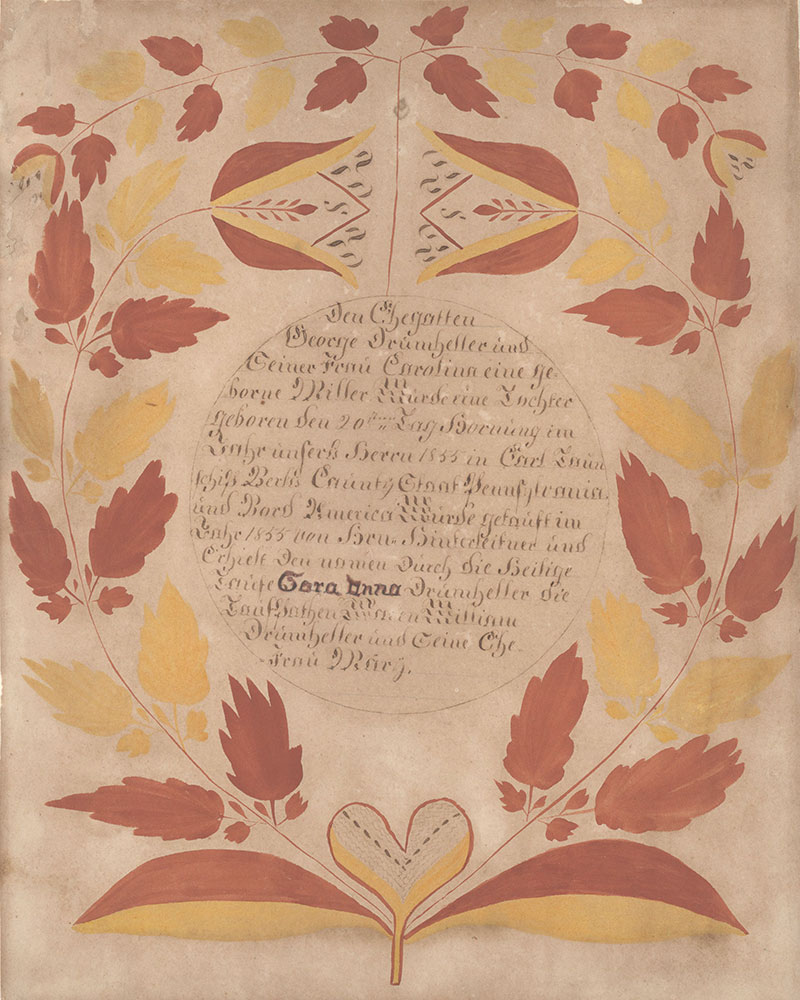 Birth and Baptismal Certificate (Geburts und Taufschein) for Sara Ann Drumheller